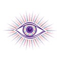 All seeing eye symbol. Vision of Providence. Alchemy, religion, spirituality, occultism, tattoo art. Isolated illustration.